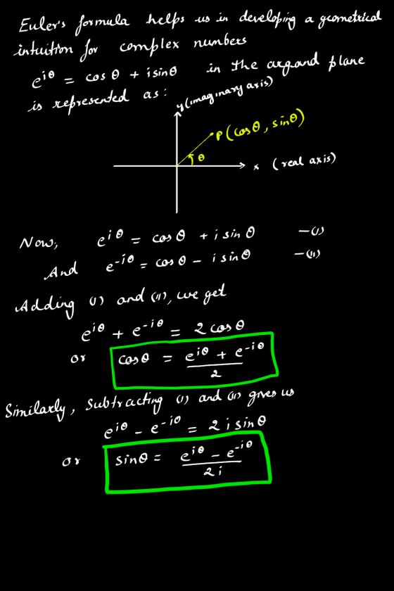 Eulers formula helps us in developing a geometrical intuition for complex numbers in the argand plane eio cos o + i sino is