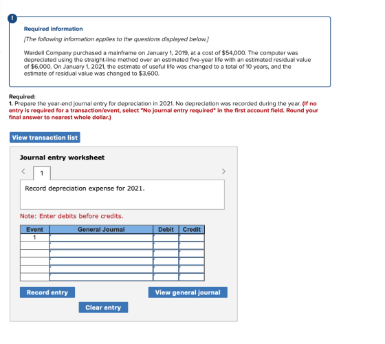 Required information [The following information applies to the questions displayed below.) Wardell Company purchased a mainfr