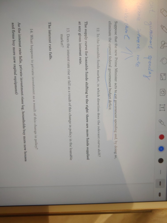 ont giver mort spending derease Interest rate thent Suppose that the new Prime Minister acts to cut government spending and,