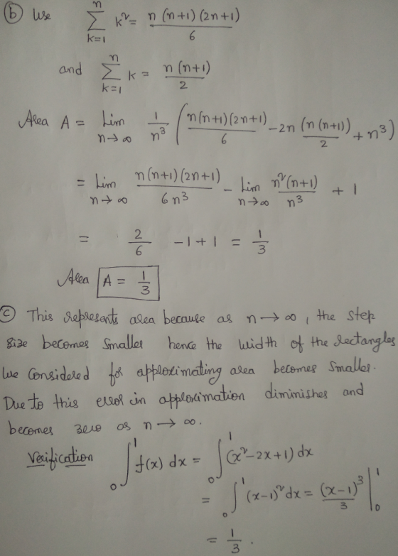 Use n(n+1) (2n+1) I k² k=1 K- Alla Athing to (n)/2 +20 () (na) - n°) - lin n(n+1) (2n+1) Lim n(n+1) + 1 nto 6 n3 nto n3 = 2 -