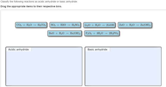 Classify the following reactions as acidic anhydri