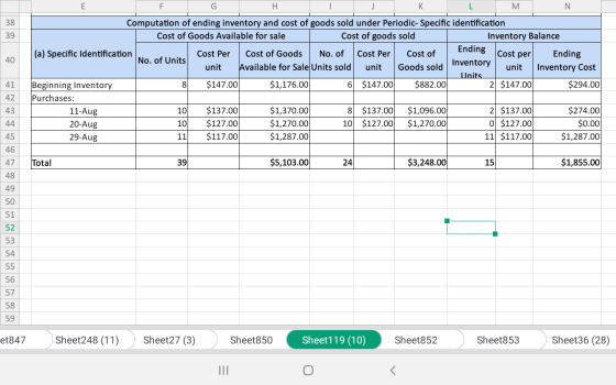 E K 38 Computation of ending inventory and cost of goods sold under Periodic- Specific identification Cost of goods sold 39 C