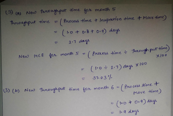 (3) (a) New throughput time for month 5 Throughput time =( Process time & Inspection time & Move time) = (10+ 0.8+ 0.9 days =
