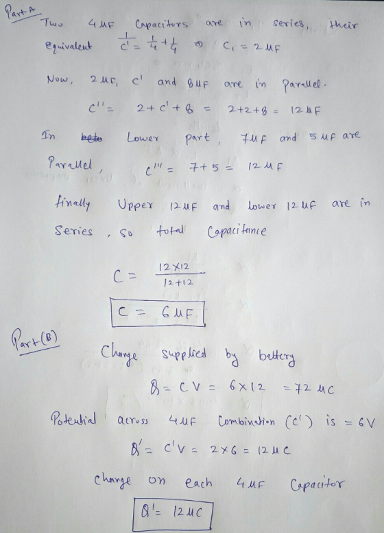 art A Tus 4F Capacs ane in Series, their d) C(=2.UF Now, ME, c and ufoe n arllel Pavalel Series sota pie 12 X12 2+12 bivaion