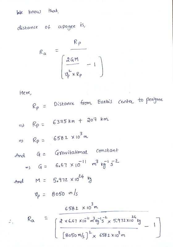 that Wle know distance of a pogee is Нете, Distance from Eaths Centa to Penignee Rp 6315 km t 2o7 km Rp 658 2 X10m Rp Constan