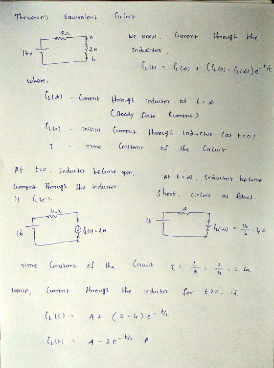 Thevenins Eauivalent Girluit ir lov T Iby T Lemo 21 6 we know, Cement through the inductors, { 10 = a) + Cizco) - incus dert