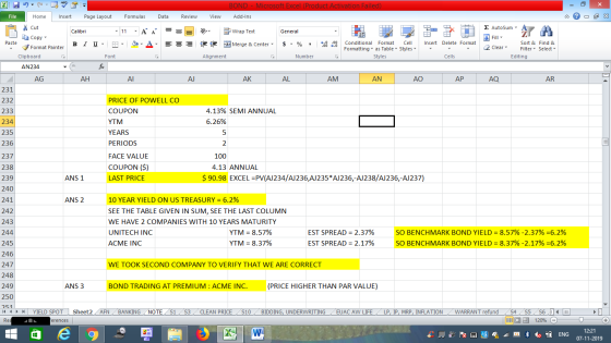 BOND - Microsoft Excel (Product Activation Failed) Add-Ins File Home Insert Page Layout Formulas Data Review View - 2x % Cut