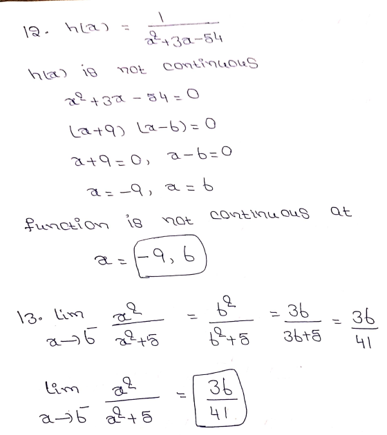 12. hla) 3a-54 continuous ha is not a? ? + +32 - 0 4 = la+9) La-6)=0 ata=0 a-b=0 a=-a, a=b at Shonuinoo function is not a = 9