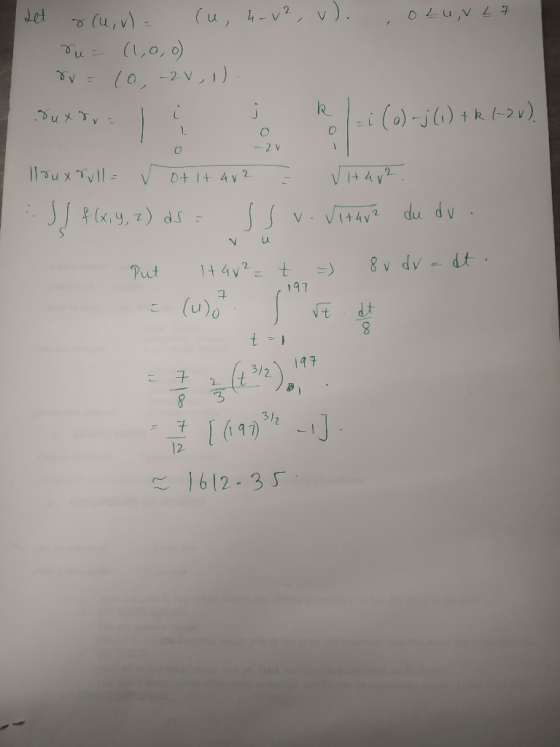 Set & (u, v) = (u, 4-v², vl. , o Luv L 7 su = (1,0,0) 8v = 10, 2v, 1) Suxore e j k lor , e=i(o)-j (1) + k 1-2v). . L Durv 0 -