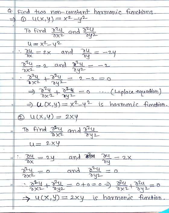 du 2x and au 5X 2 2x2 tazy 2-2 30 Q Find two non-constant harmonic functions * 0 4(XY) = x2-42 To find ory and a²u 8x² 092 U