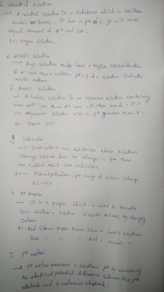 d. Neutral solution - A neutral solection is a substance which is neither acidic nor basic. It has a pu of 7. It will have eq