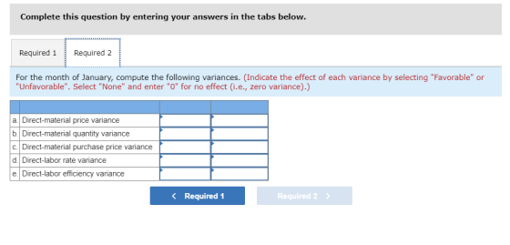 Complete this question by entering your answers in the tabs below. Required 1 Required 2 For the month of January, compute th