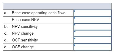 a. Base-case operating cash flow Base-case NPV b. NPV sensitivity NPV change d. OCF sensitivity с. OCF change е.