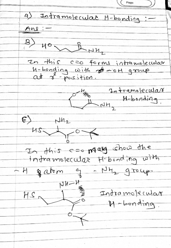 Page Intramoleculat H-bondinag 4 Ans B 2पत o forms intra moleculer oH90up Tn this M-bonding i at position ntramolecua H-bondi