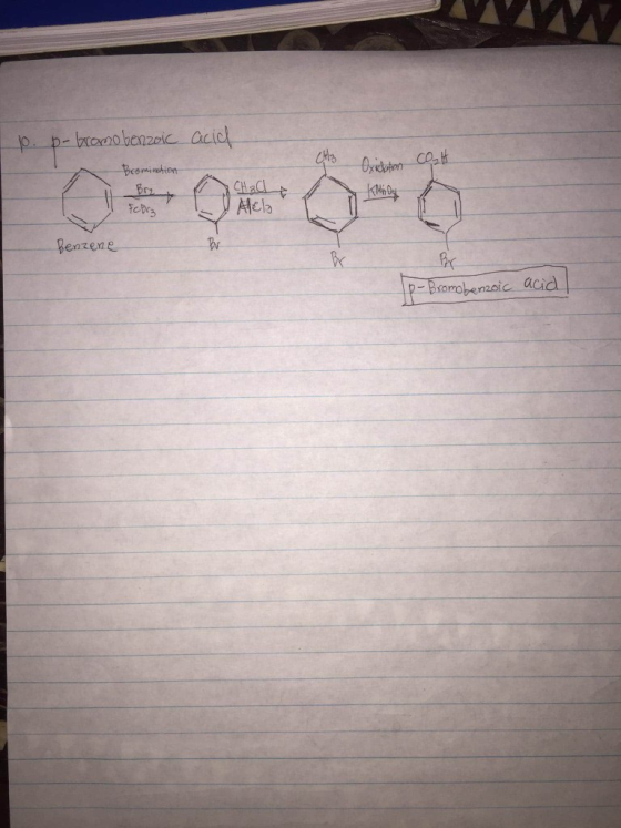 p-bromo benzoic acid Bromination CMS Oxidation CO₂H CHall Kling Febrz Alla Benzene Bv Ip-Brombenzoic acid