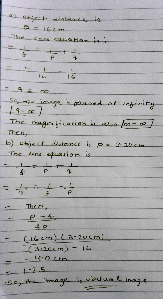 le Thcn, b) object distance i p320cn The tens equatiem b 9 of Then ecm)3.20cm) 1-2-5