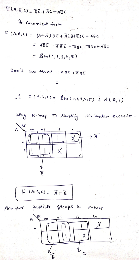 F(A, B, C) = BITÀCABC In Canonical form FCA,B,C) - (A+ĀJ B+ ĀL BPBDC +ABCg = ABT + Ā B C + ĀBC+ĀDc+ABC =&mco, 1,3,4,5) Dont