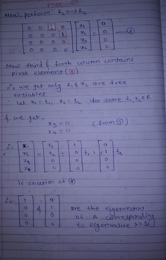 (2 page Now, perform: RR O O O o x 212 0 1 O O O O 0 0 O 0 2 X4 O O O Now third & forth column contains pivot element (1) oo