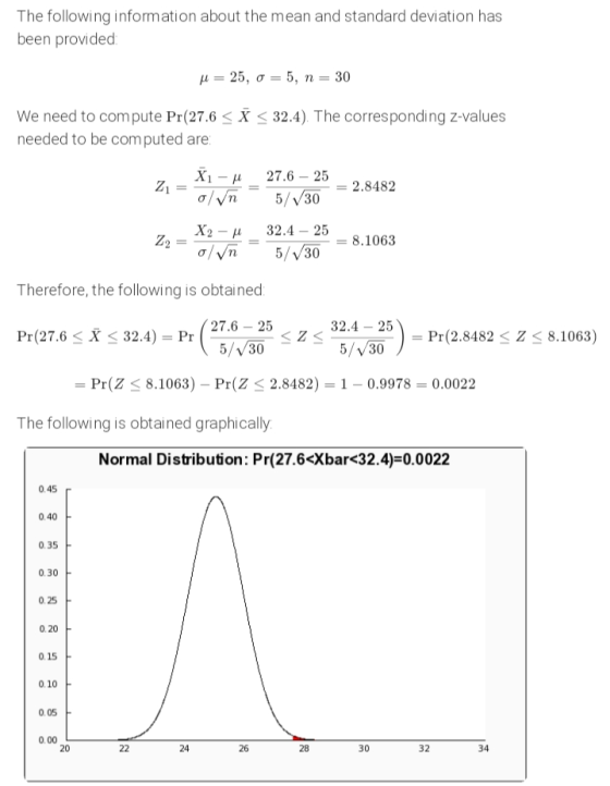 The following information about the mean and standard deviation has been provided H = 25, J = 5, n = 30 We need to compute Pr