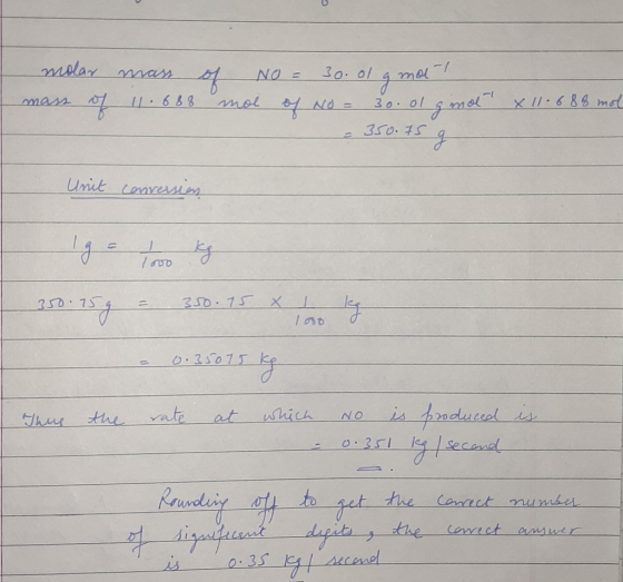 molar mass of mass 11.688 of No = 30.01 g mal! mol of NO = 30. ol g mol x 11-688 mot و ک ، کک = Unit conversion Iron tge to h
