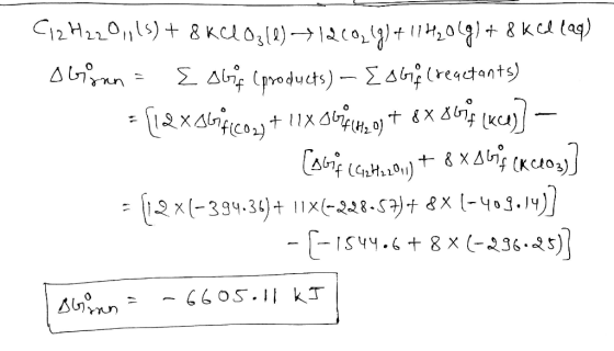 C12H220,(s) + 8 KCl 03(0)71269269)+11H2018) +86 cl (aq) Abonn = Esbrief (products) – EsGif (reactants) = {12xSlicon) + 11x Se