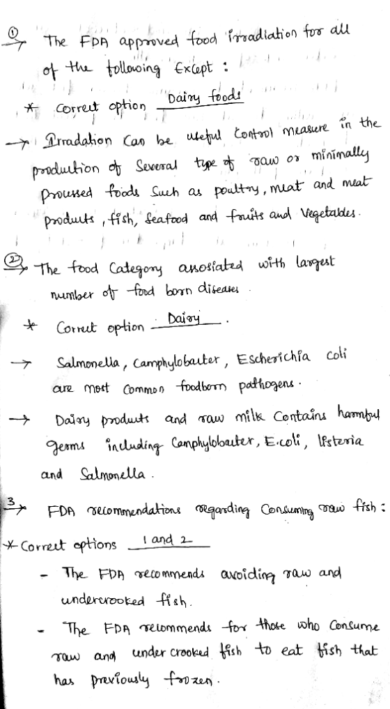 The FDA approved food iroadiation for all of the following Except : 1 * correct option Dairy foods Dairy foods non li Irrada