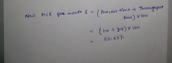 New MCE for month 6 = (process time & Throughput time) x 100 (10 1.9) x 100 52.63% =