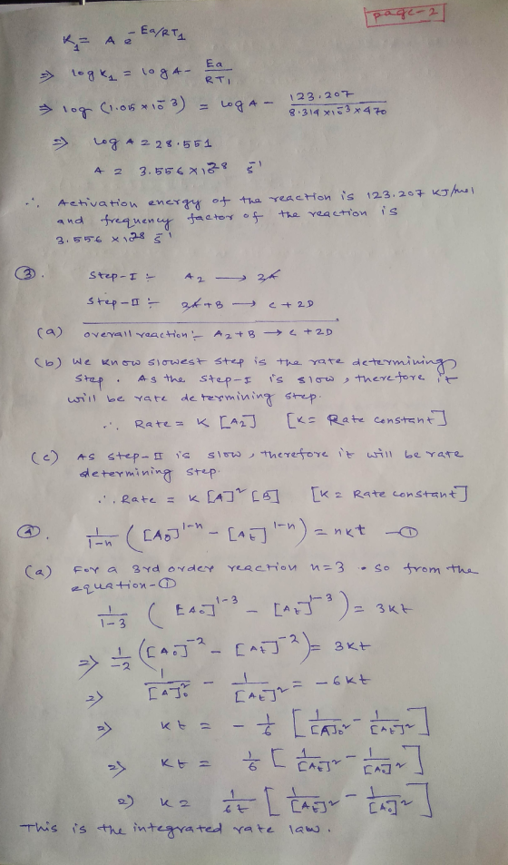 page=2 - A è EA/RTA - roges = loga- Ea log (1.05 x 103) = LogA- rog A 228.551 A a 3.5568188 5 123. 207 8.319 x 15 3 x 470 Act