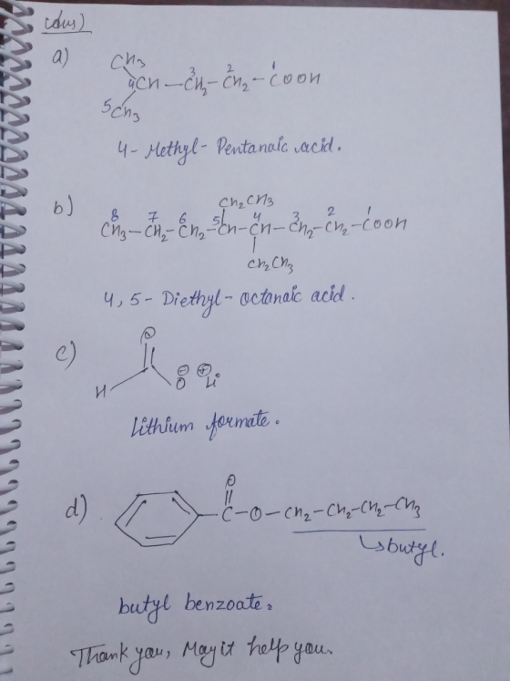 tdus) a) ch си - си-дт- Соои 4-Hethyl-Pentanalc ackd b) Ch2cna 4 2 7 Chs-čh-Eng n-En- ch-coon ch,CMg octanaic acid Diethyl- 4