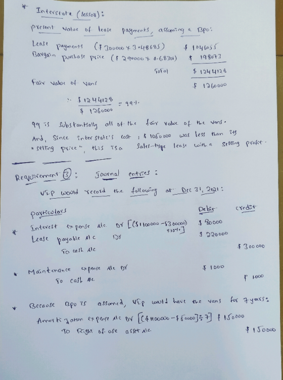 Interstate (lesson) : present value of lease payments, assuming a Bpo: Lease payments ($300000 4 3 048685) $ 1046055 sargain