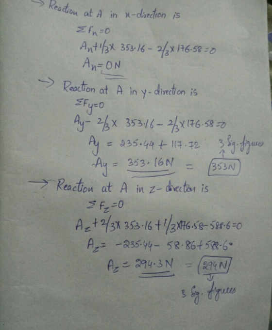 eadion at A in -dlsection is An- ON Reoton at A in y-dieion is Reaction at A in z-dectan is A- 3 58.86+5-6
