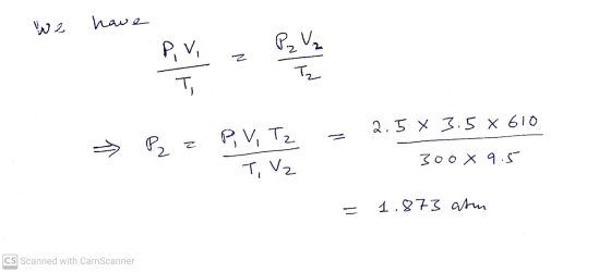 ژورنا have Pv, Pz Vz Tz Paul T , 2.5 X 3.5 X 610 PV, Tz z or 300 X 9.5 T, Vz - 1.873 atm CS Scanned with CamScanner
