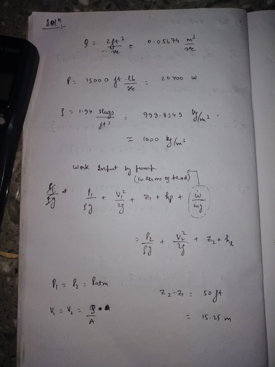 sol mi 9 = 28 0.05679 2gt? ree 20 400 3 P = 15000 ft lb see 8 = 1.94 slugs ON ggg.8345 g/m² st3 1000 kg /m² Work Infurt by fu