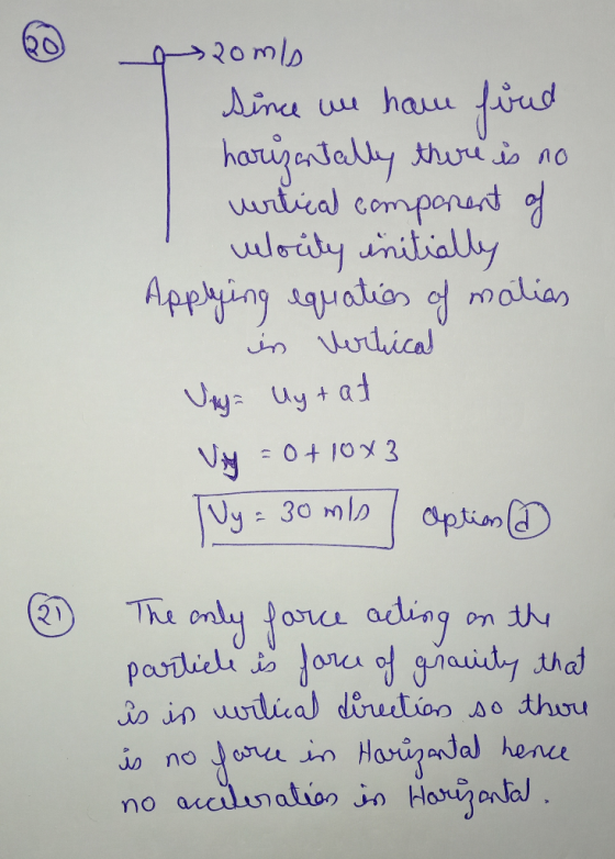 som since we ham fired harusntally there is no urtical component of elocity initially Applying equation of malias in vertical