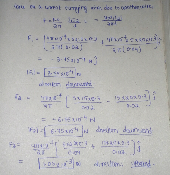force on a wrrent carrying wire due to another wire, 21 FHO 112 - Hotel F = PMRO ** 5x15x013 aux10 x 5x20x035 Canc 0.02) 27 (