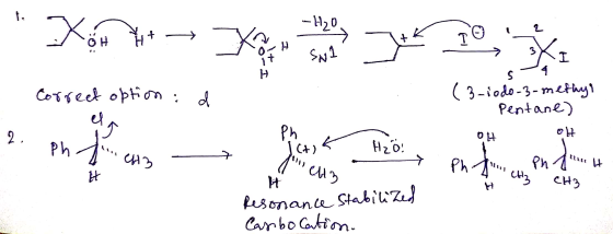 Xon H o hino - *! I Correct option : d (3-iodo-3-methy Pentane) Ph . litsk Hzö. CH3 Ph. Ph perut 4 cl CH3 Resonance Stabili
