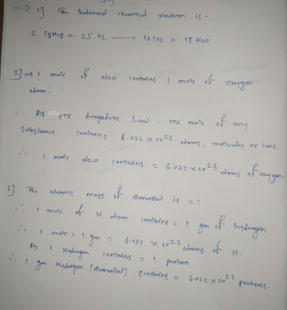 - 17 Im balurred churrical reaction is- 2 (8418 + 25 02 - 16co2 & 18 H20 2 more ahom. of No contaans, more of origen As subst