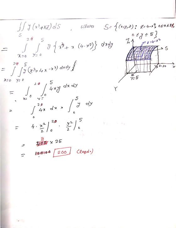 02704 5 sy ( 2² + XZ) ds S= {(113,2): 2-4-43, 0224 24, oty = 5} s j a {2+ x (4-12)} dady 20 5 24 2X-7=z نح s x=0 y=o 24 5 7:2