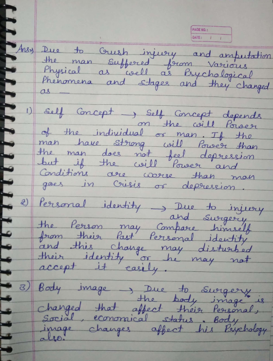 PAGE NO.: DATE: 1 Ansy Due to the man Physical Phenomena Crush injury and amputation suffered from various as well as Psychol