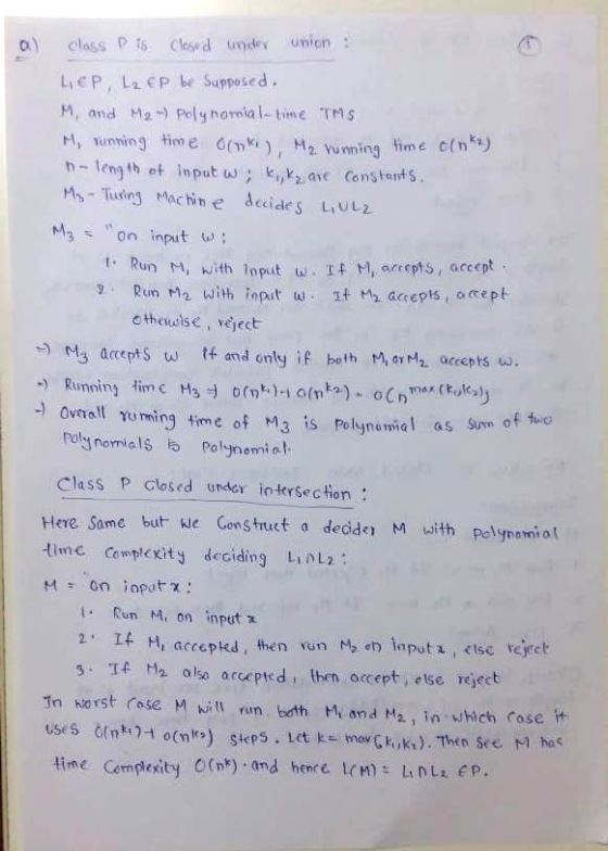 α) class p is Cles dunder union : LEP L cp be Supposed. M, and MPoly homial- time TMs ト1, Yunning time 6(nM), H2 Yunning tim