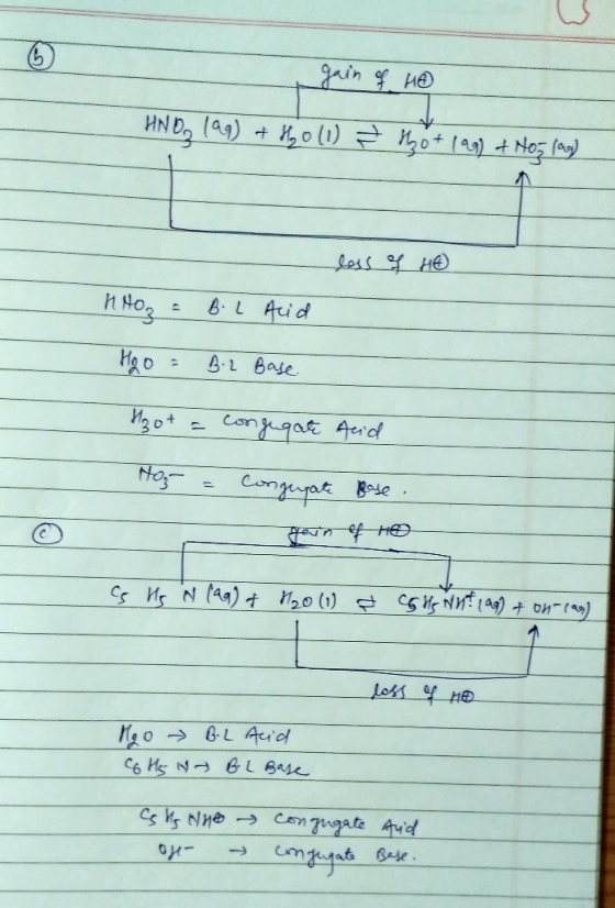 gain of HO HNO, 199) + Holl) È Mot 199) + Nos lan) 0.4 x H8 Nog: BL Acid H2O = B.2 Base Hot = conjugate Acid Hos = congugate