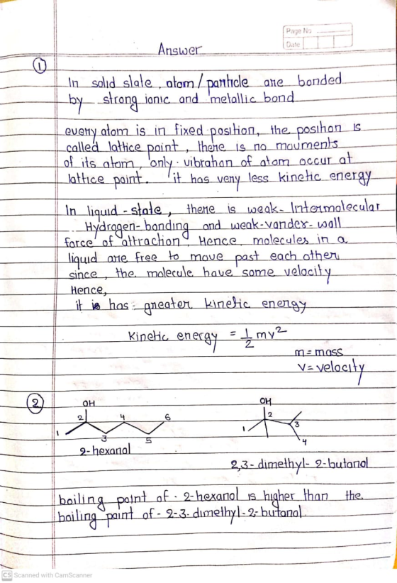 Page No (Date Answer o are bonded it has In_salıd slate, ałom/ panticle by strong janic and metallic bond eveny atom_is_in fi