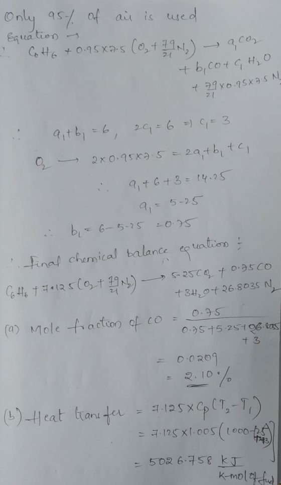 Only ast of air is used Equation - Coto +0.95X7-5 (0, +790) acor + b, cote, H₂O +79x0.95x9:5 280.95XASN atb = 6 29 = 6 = C, =