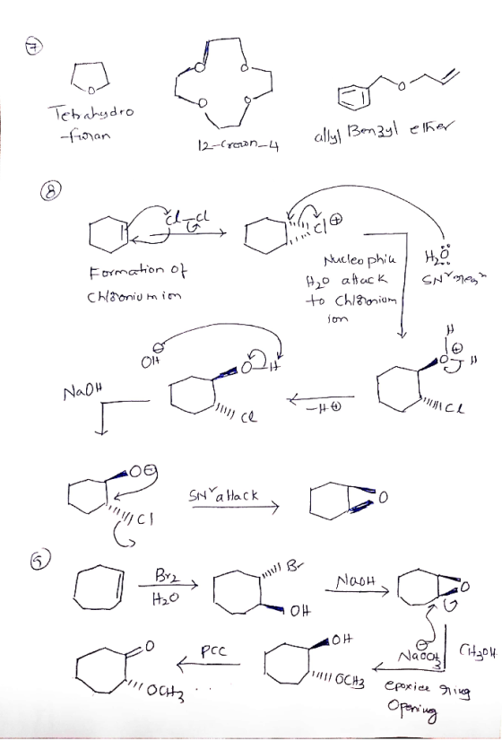 Tebahydro foran enzyl elker 12-Grown_4 Formation of Chlooniu nion Snymes Nucleophile Ho attack to Chigonium ion NaOH sice -H