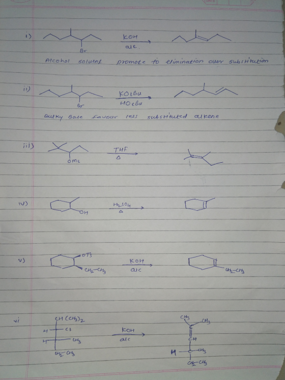 кон alc. Bo Alcohol solvent promote to elimination over substitution. Kotbu Но еди Bulky Base favour les substituted alkene T