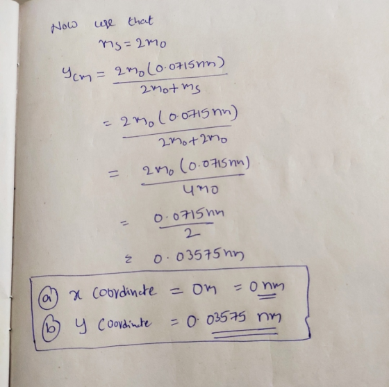 Now use that Mg=rmo cay = 2mo (0.07150m) emotims - 29. 10.0715 ) zmotano amo (0.0715nn) Что 0.0715m 2 & 0.03575hn a a coordin