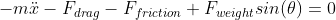 ma - Fdrag -mi friction +Fweight sin(0) 0
