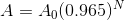 A = A_0 (0.965)^N