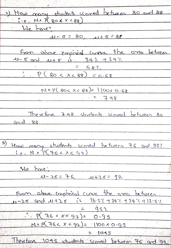 How many students scored between 80 sand & Pie N* go<x<88 We have Il-o: 80, from above propiscal carve the area between lo a