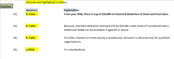 Answers are highlighed in yellow Explanation From year 2018, there is cap of $10,000 on itemized deduction of State and local